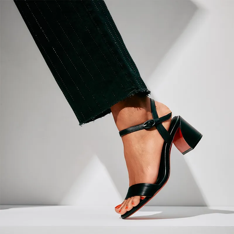 Elegant Black Leather Sandal with Slim Strap