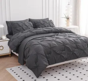 Elephant Grey Emperor Comforter Set - 7 Piece Pinch Pleated Bed in a Bag - 600 Thread Count 100% Egyptian Cotton Bedding Set - (30 inch Deep Pocket Sheet Set and 500GSM Comforter)
