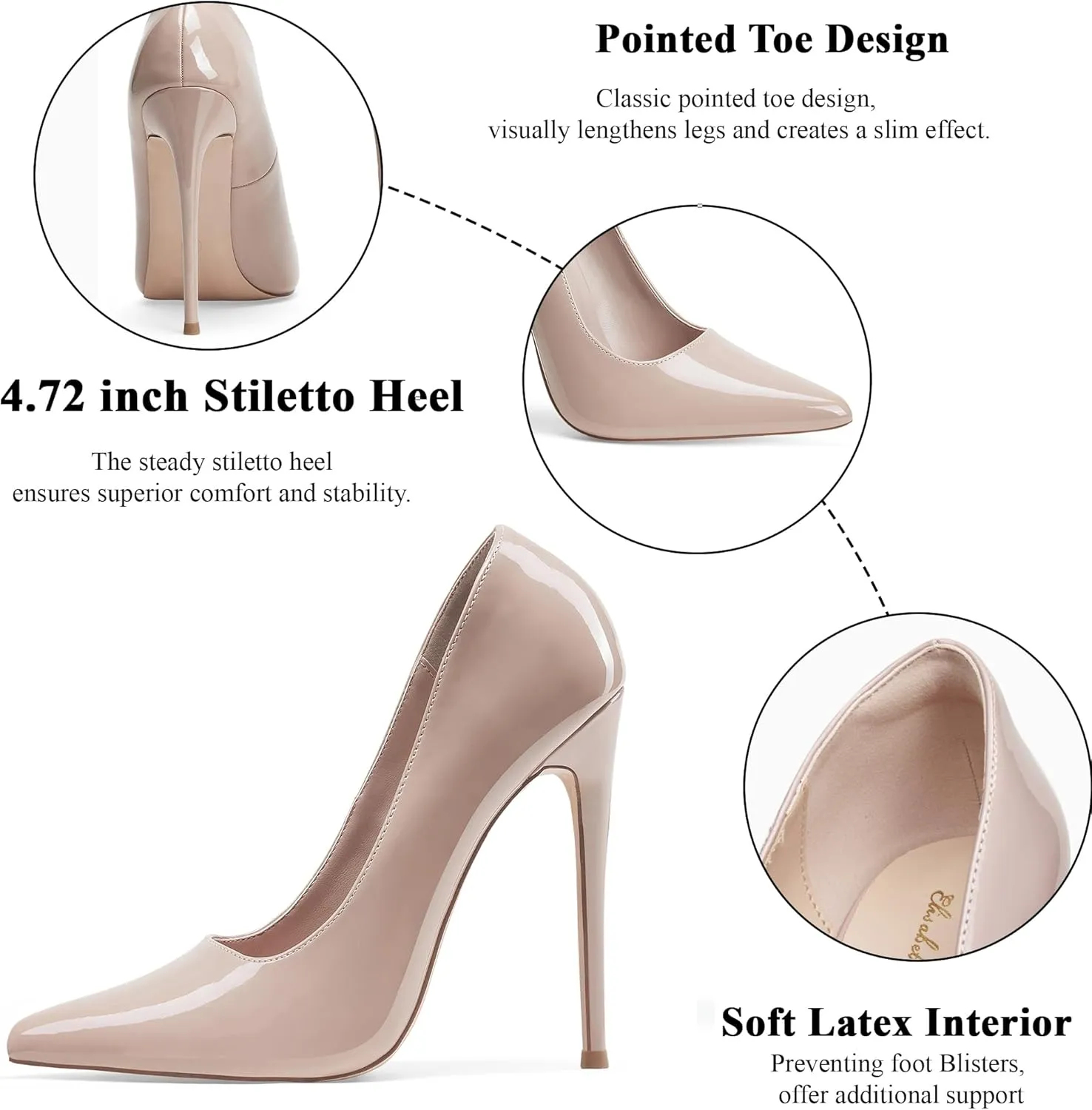 Elisabet Tang Women Pumps 12cm/4.7 Inch Stiletto Heels Pumps Pointed Toe Patent Leather Slip On High Heel Evening Party Dress Shoes