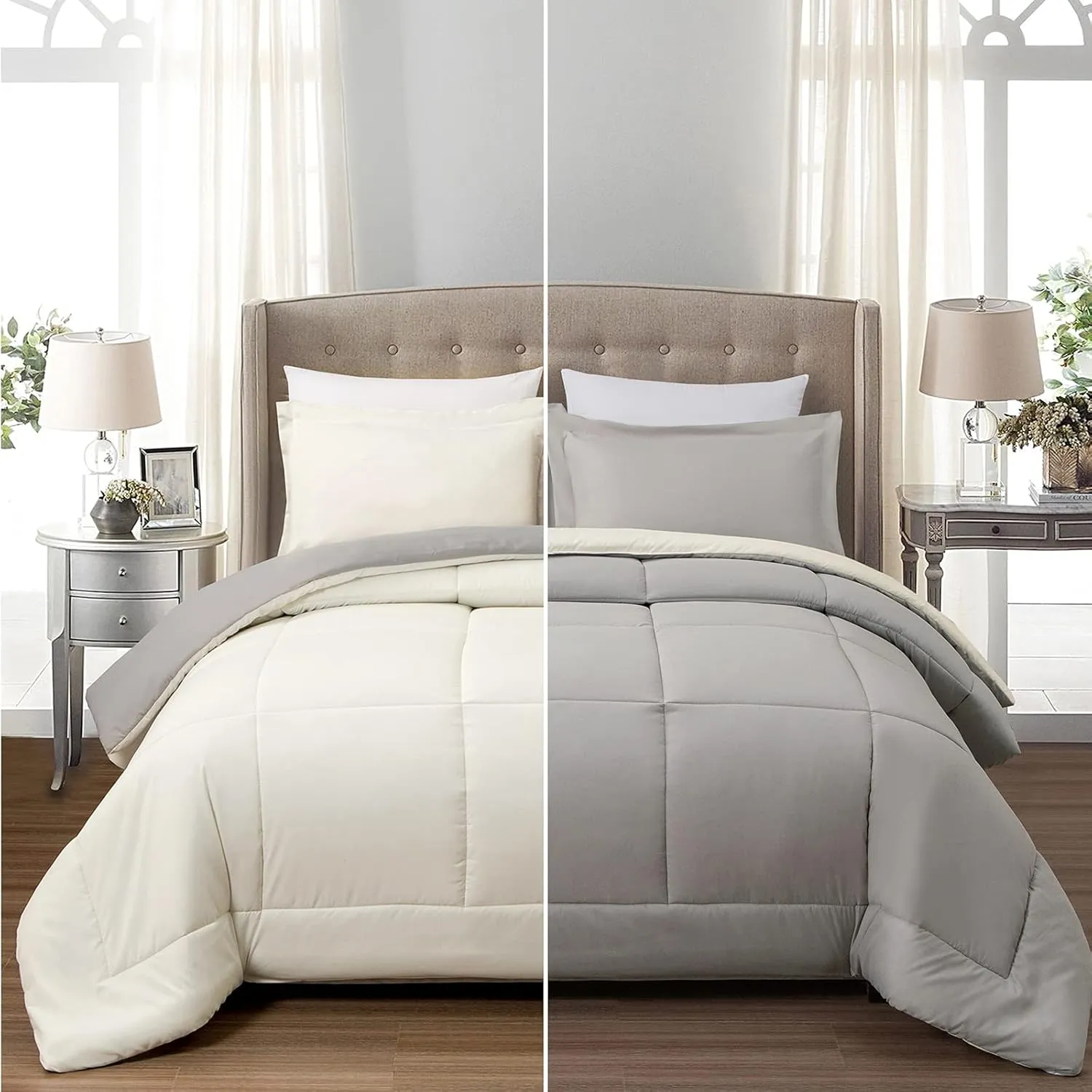 EMME Twin Comforter Set - Ultra Soft 5 Piece White Grey Bedding Sets, Twin Bed in a Bag, All Season Bed Set with 1 Comforter, 1 Flat Sheet, 1 Fitted Sheet, 1 Pillowcase and 1 Pillow Sham