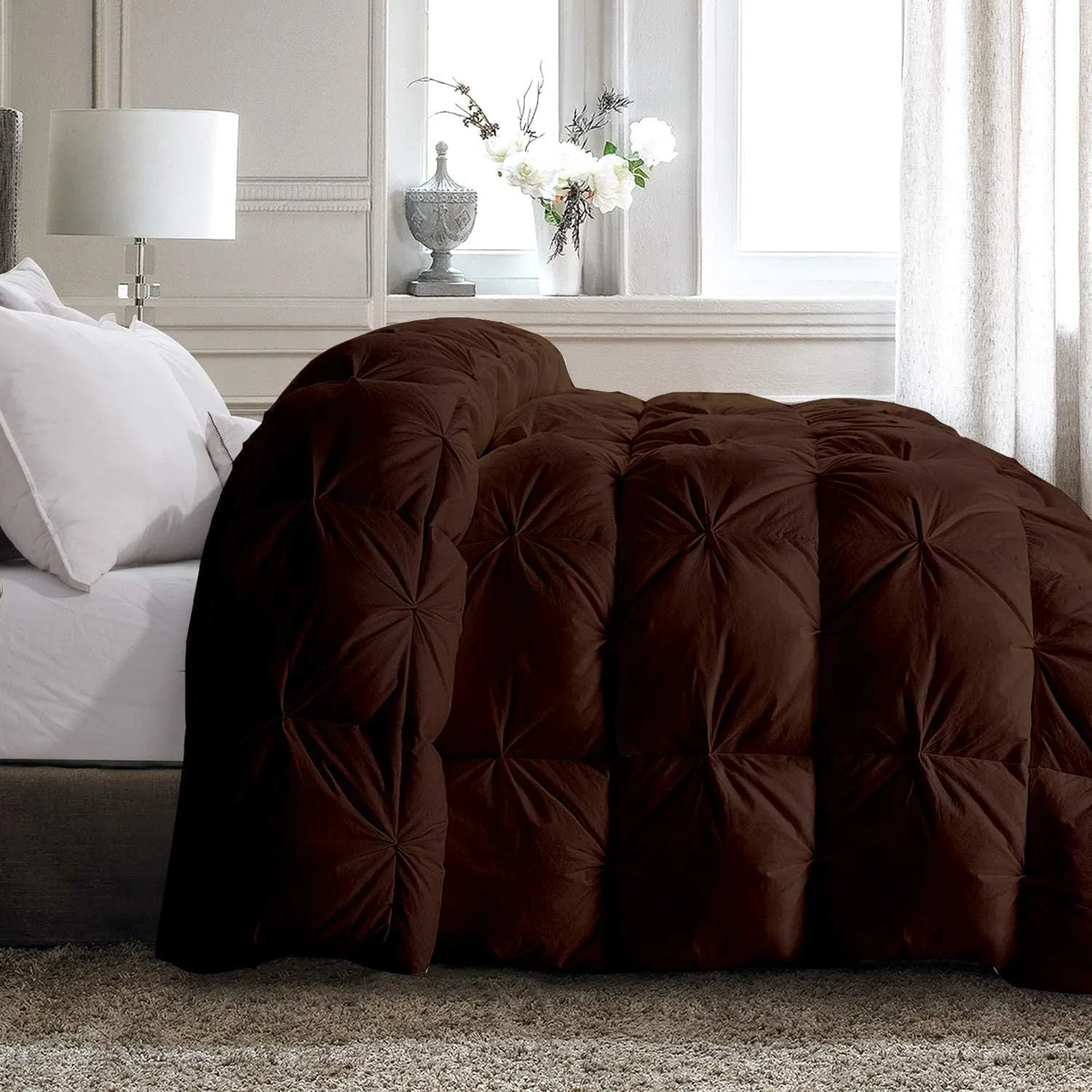 Emperor 7 Piece Pinch Pleated Bed in a Bag (21 inch Deep Pocket Sheet Set and 500GSM Comforter) 1000 Thread Count Egyptian Cotton Comforter Bedding Set - Chocolate