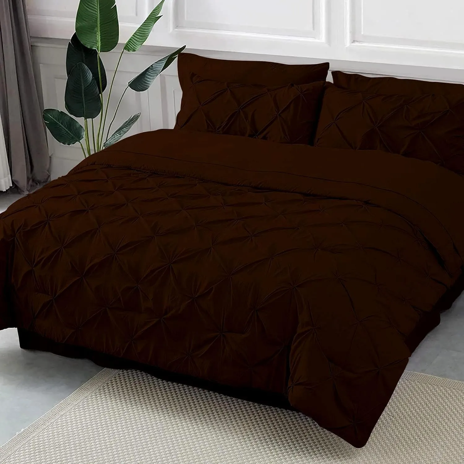 Emperor 7 Piece Pinch Pleated Bed in a Bag (21 inch Deep Pocket Sheet Set and 500GSM Comforter) 1000 Thread Count Egyptian Cotton Comforter Bedding Set - Chocolate