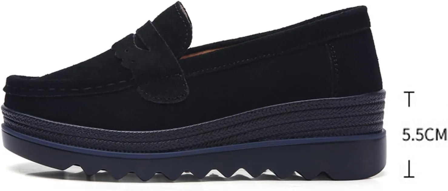 EnllerviiD Women's Platform Loafers Slip-On Comfortable Suede Moccasins Wedge Penny Loafers Casual Business Work Shoes