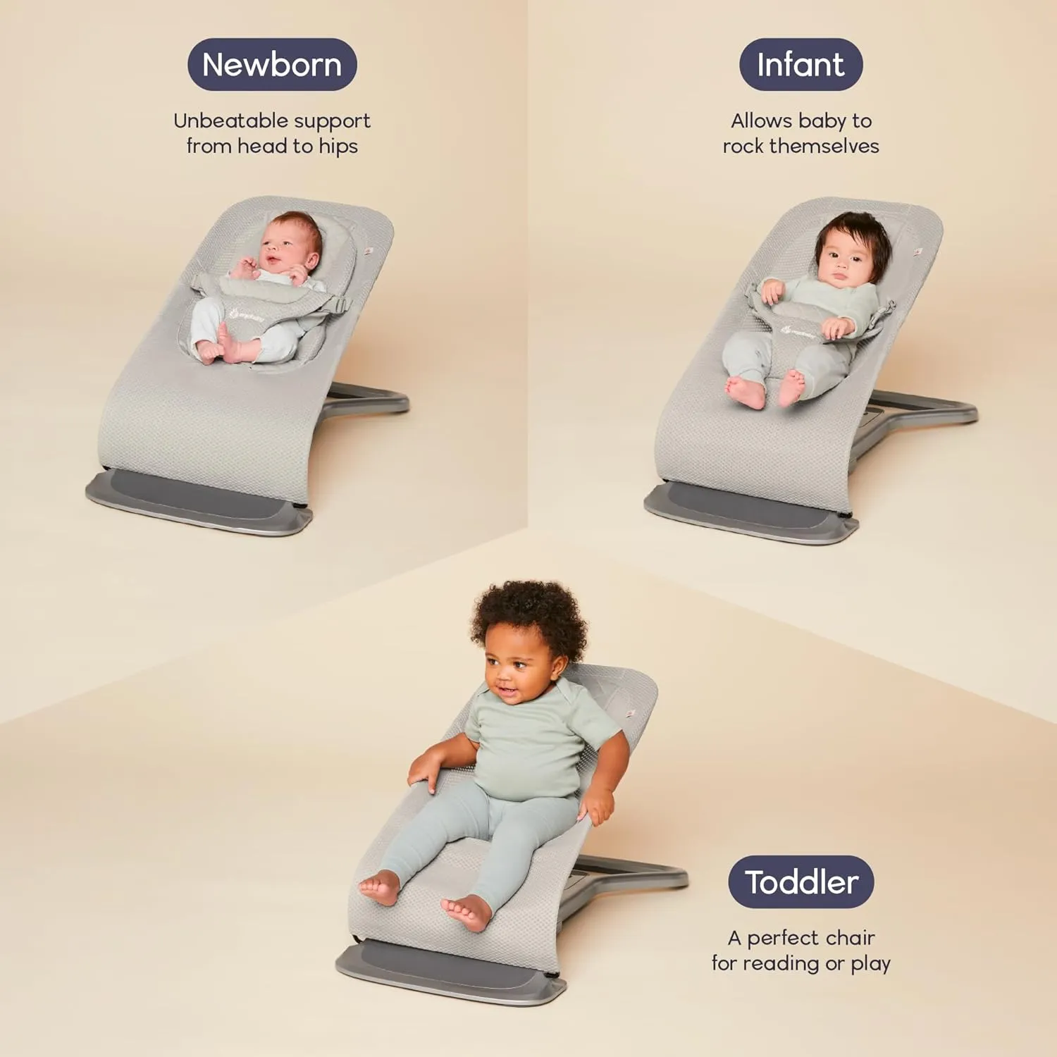 Ergobaby Evolve 3-in-1 Bouncer, Adjustable Multi Position Baby Bouncer Seat, Fits Newborn to Toddler, Camel