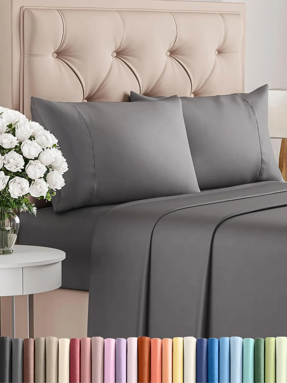 Extra Thick Heavyweight Queen Size 4 Piece Sheet Set – High End Super Luxury Bed Set – Premium Heavyweight Hotel Quality Sheets with Deep Pockets - Easy-Fit - Soft, Warm and Wrinkle Free - Dark Grey