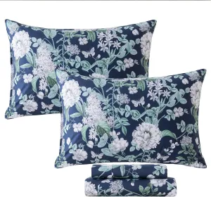 FADFAY Cal King Sheets Set 100% Cotton Floral Bed Sheets Deep Pocket Fitted Sheet, Classic Fashion Home Life‌ Elegant Rose Peony Floral Printed Vintage Bedding for All Season Soft Crisp & Cool 4pcs