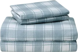 Featherhead™ 100% Cotton 4PCs Flannel Sheet Set, Queen Size, Blue Plaid | Double-Brushed for Extra Softness, Warm & Breathable, Extra Deep Pockets fits Up to 17” – 1 Flat, 1 Fitted, 2 Pillowcase