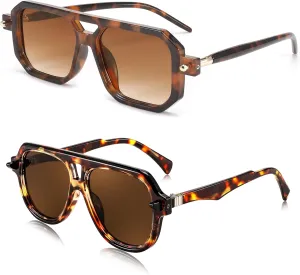 FEISEDY Vintage Square 70s Flat Aviator Sunglasses Women Men B2622   B0030