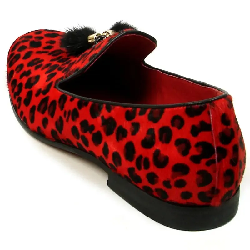 Fiesso FI-7402 Black Red Leopard Loafers