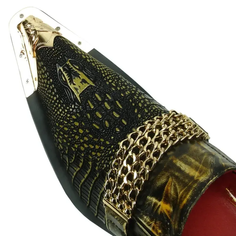 Fiesso FI-7435 Brown Metal Tip Loafers