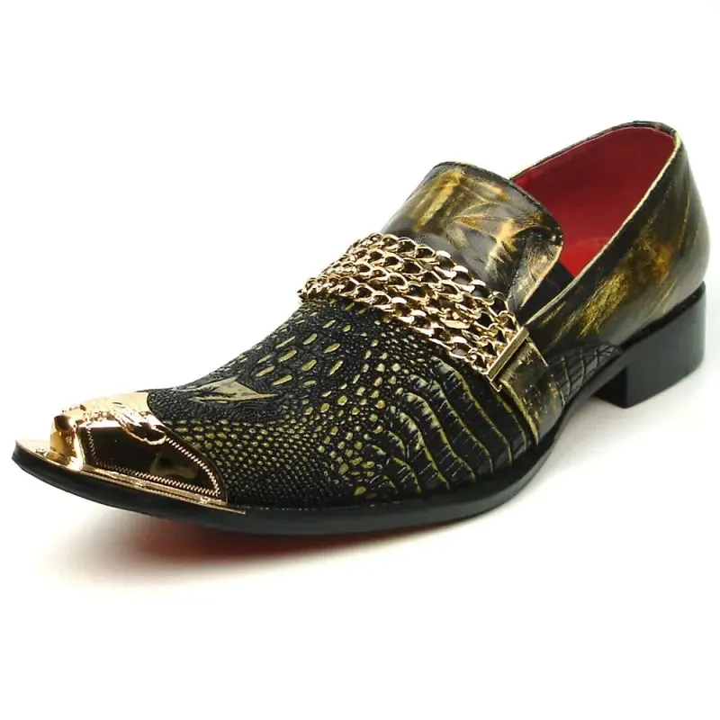 Fiesso FI-7435 Brown Metal Tip Loafers