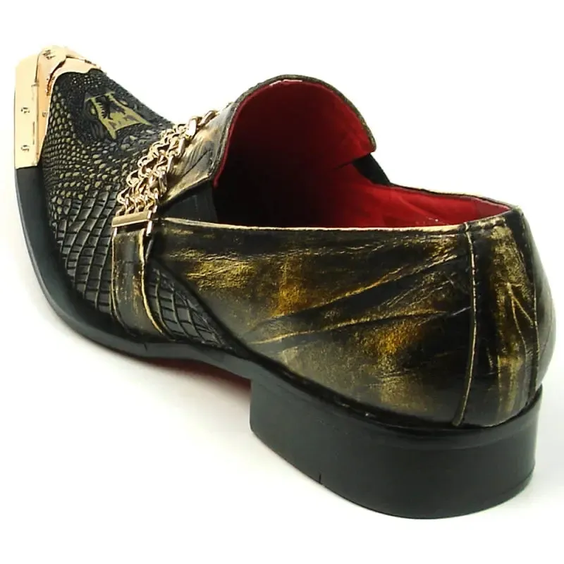 Fiesso FI-7435 Brown Metal Tip Loafers