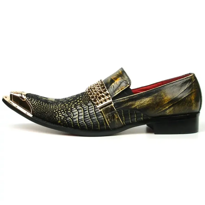 Fiesso FI-7435 Brown Metal Tip Loafers
