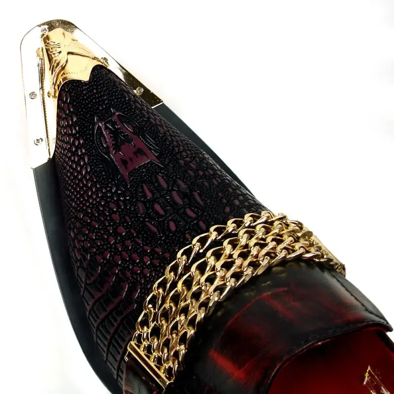 Fiesso FI-7435 Burgundy Metal Tip Loafers