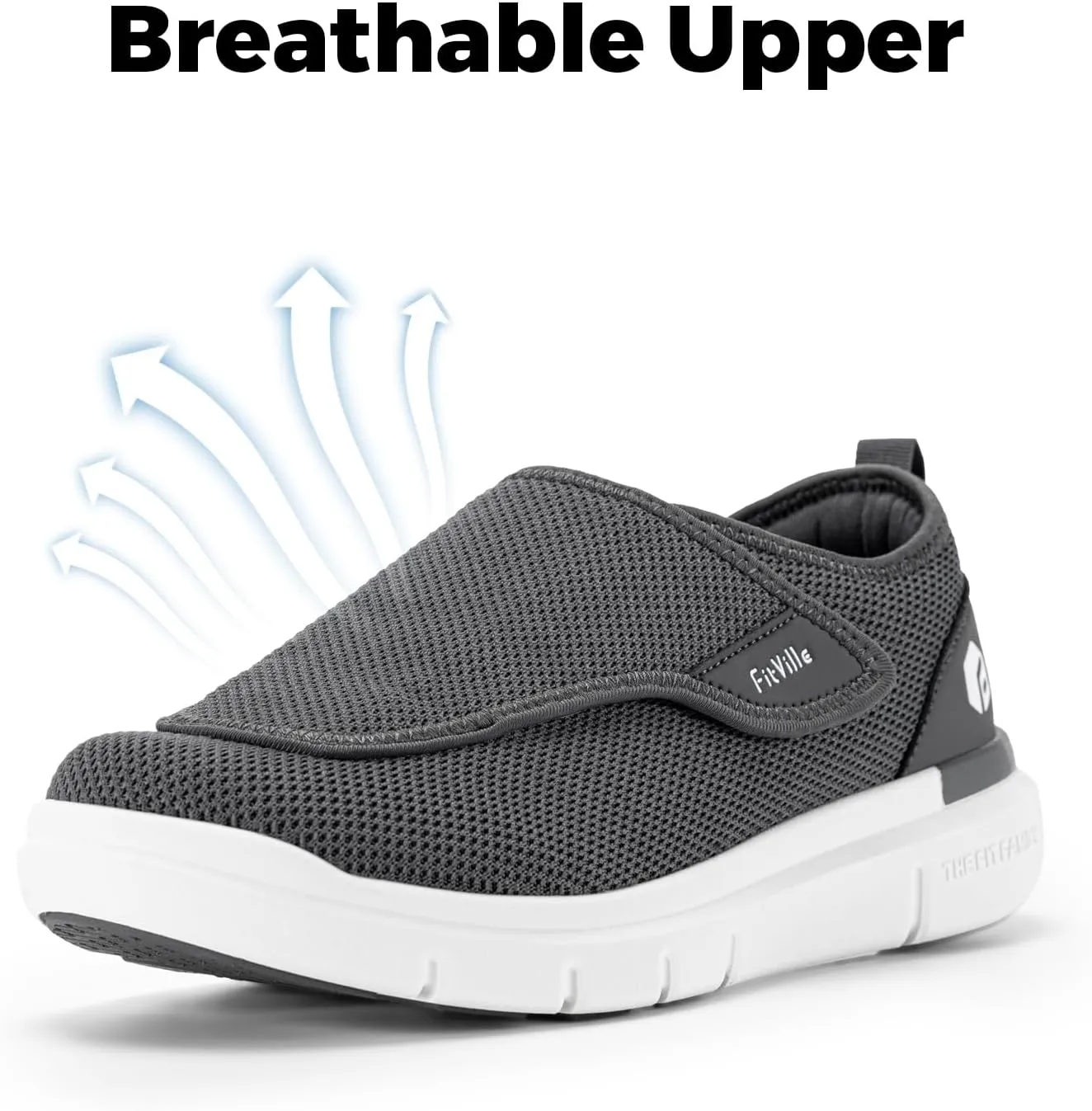 FitVille Diabetic Shoes for Men Extra Wide Slip-on Shoes for Swollen Feet Adjustable Walking Shoes for Elderly Foot Pain Relief Neuropathy - EasyTop Wings