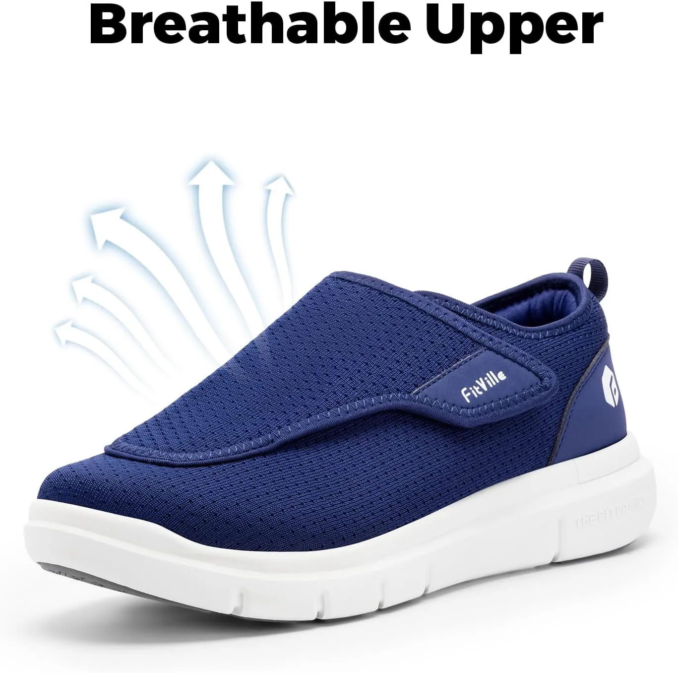 FitVille Diabetic Shoes for Men Extra Wide Slip-on Shoes for Swollen Feet Adjustable Walking Shoes for Elderly Foot Pain Relief Neuropathy - EasyTop Wings