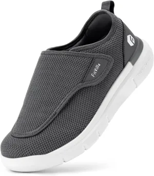 FitVille Diabetic Shoes for Men Extra Wide Slip-on Shoes for Swollen Feet Adjustable Walking Shoes for Elderly Foot Pain Relief Neuropathy - EasyTop Wings