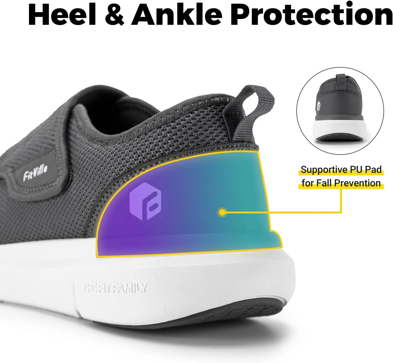FitVille Diabetic Shoes for Men Extra Wide Slip-on Shoes for Swollen Feet Adjustable Walking Shoes for Elderly Foot Pain Relief Neuropathy - EasyTop Wings