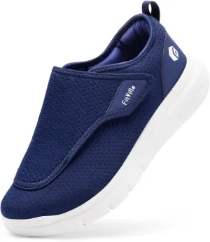 FitVille Diabetic Shoes for Men Extra Wide Slip-on Shoes for Swollen Feet Adjustable Walking Shoes for Elderly Foot Pain Relief Neuropathy - EasyTop Wings