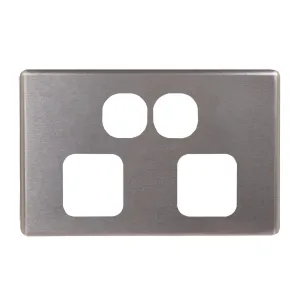 Flat Cat Double Power Point Brushed Aluminium Cover Only