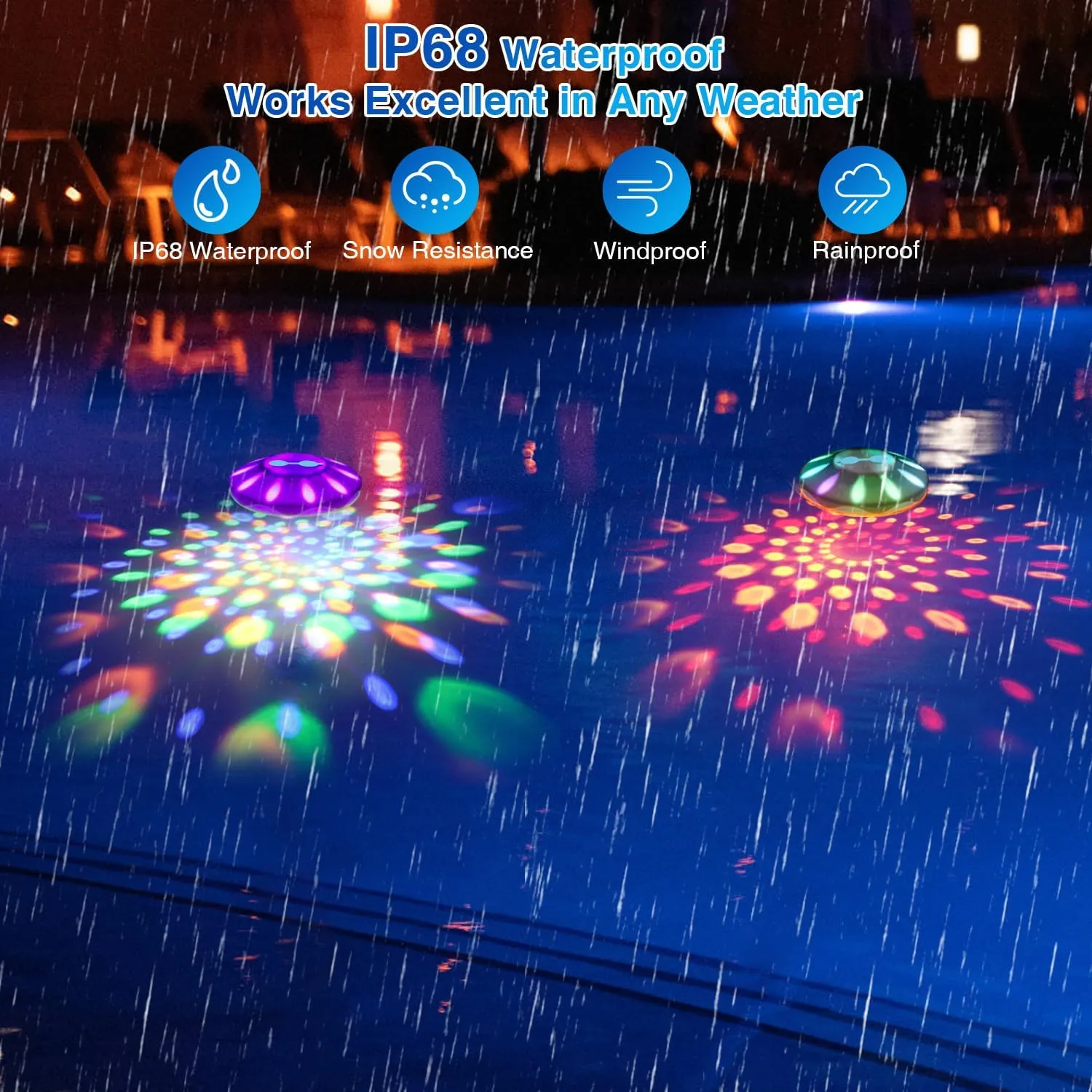 Floating Pool Lights, RGB Upper and Lower Color Changing Pool Lights for Inground Pools with 6 Dynamic Lighting Effects, Rechargeable IP68 Waterproof Pool Lights that Float for Hot Tubs 4 PACK