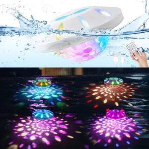 Floating Pool Lights, RGB Upper and Lower Color Changing Pool Lights for Inground Pools with 6 Dynamic Lighting Effects, Rechargeable IP68 Waterproof Pool Lights that Float for Hot Tubs 4 PACK