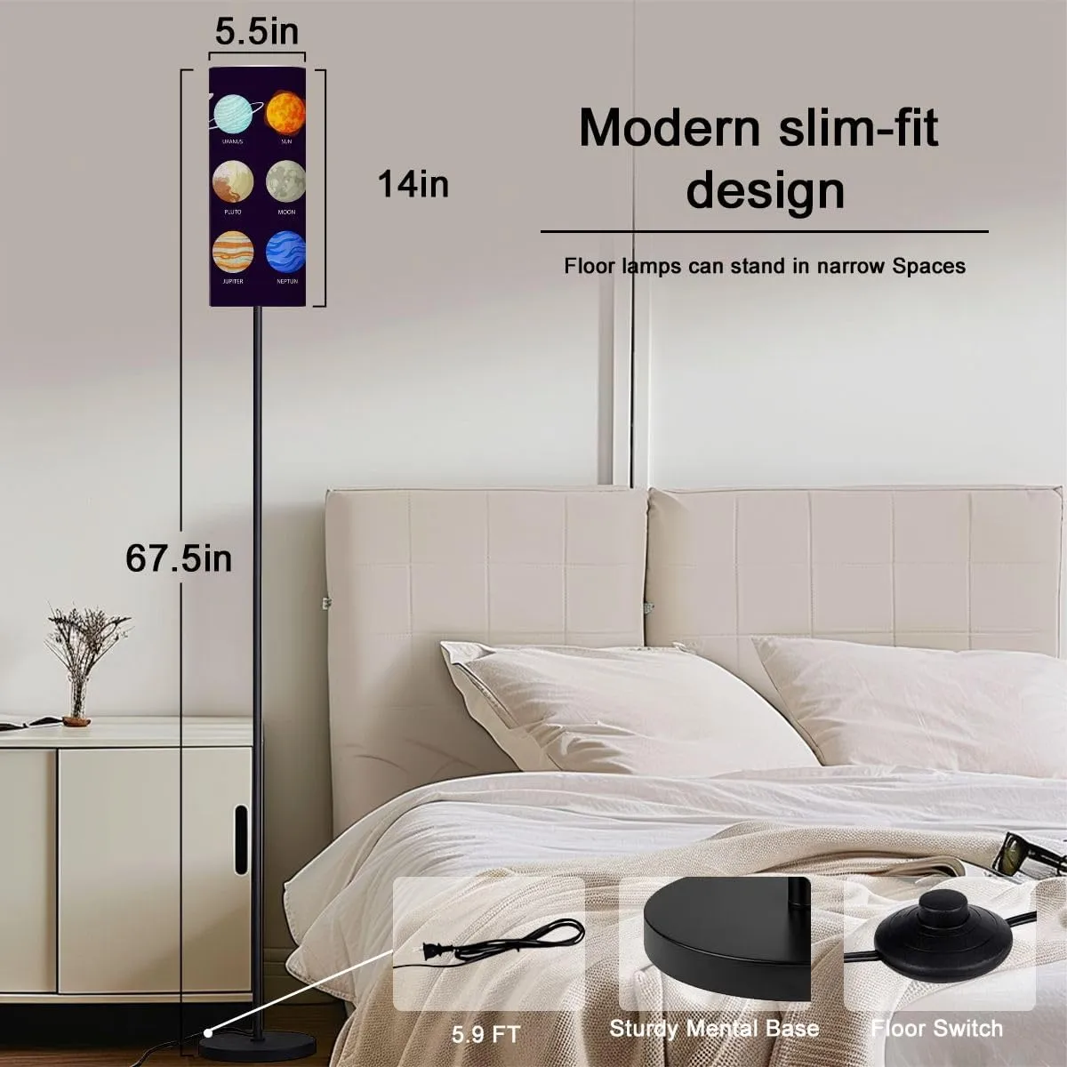 Floor Lamp for Living Room Planet Set Astronomy Flat Style Light Stand Lamp with Remote Control Dimmable LED Tall Lamps for Bedrooms Reading Western Home Decor
