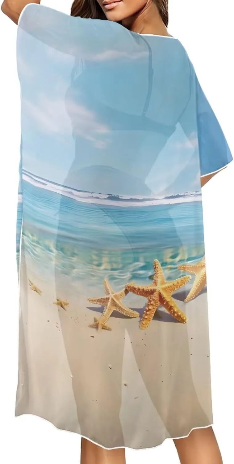 Forchrinse Womens Kimono Cardigans Long Beach Cover Up Tops Summer Sheer Open Front Swimsuit Coverups