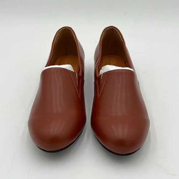 FOWT Brown Almond Toe Pumps Solid Color Loafer Flats Slip On Cozy Dress Shoes