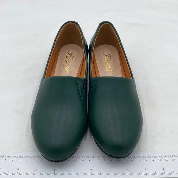 FOWT Dark Green Closed Almond Toe Pumps Solid Color Loafer Flats Slip On Shoes