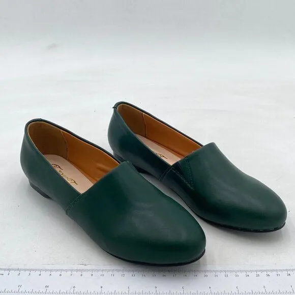 FOWT Dark Green Closed Almond Toe Pumps Solid Color Loafer Flats Slip On Shoes