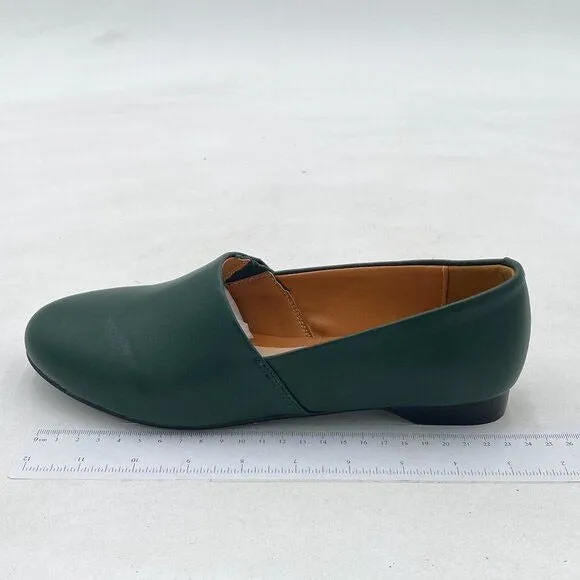 FOWT Dark Green Closed Almond Toe Pumps Solid Color Loafer Flats Slip On Shoes