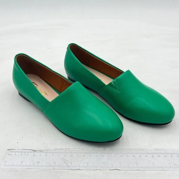 FOWT Green Closed Almond Toe Pumps Solid Color Loafer Flats Slip On Party Shoes