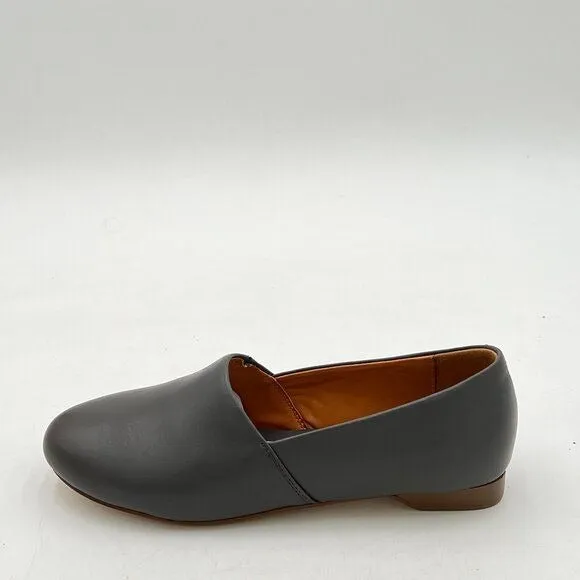 FOWT Grey Closed Almond Toe Pumps Loafer Flats Slip On Cozy Party Dress Shoes
