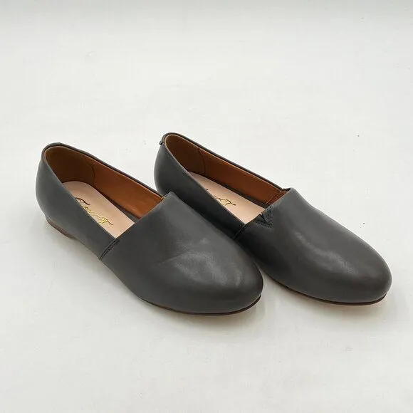 FOWT Grey Closed Almond Toe Pumps Loafer Flats Slip On Cozy Party Dress Shoes