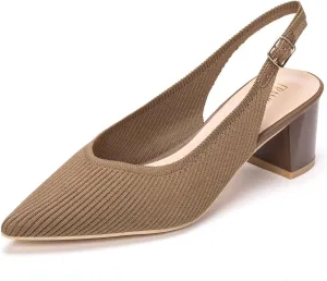 Frank Mully Women's Slingback Heels Pointed Toe Work Pumps Comfortable Chunky Pumps Knitted Closed Toe Stylish Dressy Shoes