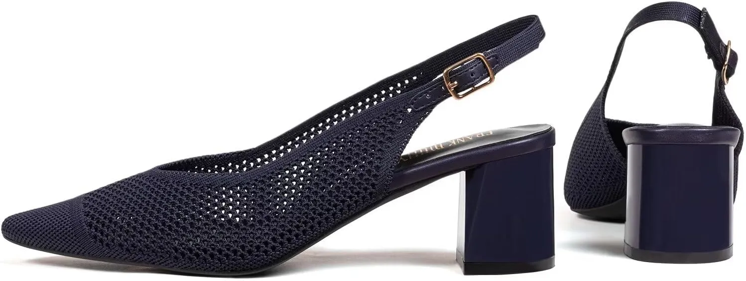 Frank Mully Women's Slingback Heels Pointed Toe Work Pumps Comfortable Chunky Pumps Knitted Closed Toe Stylish Dressy Shoes