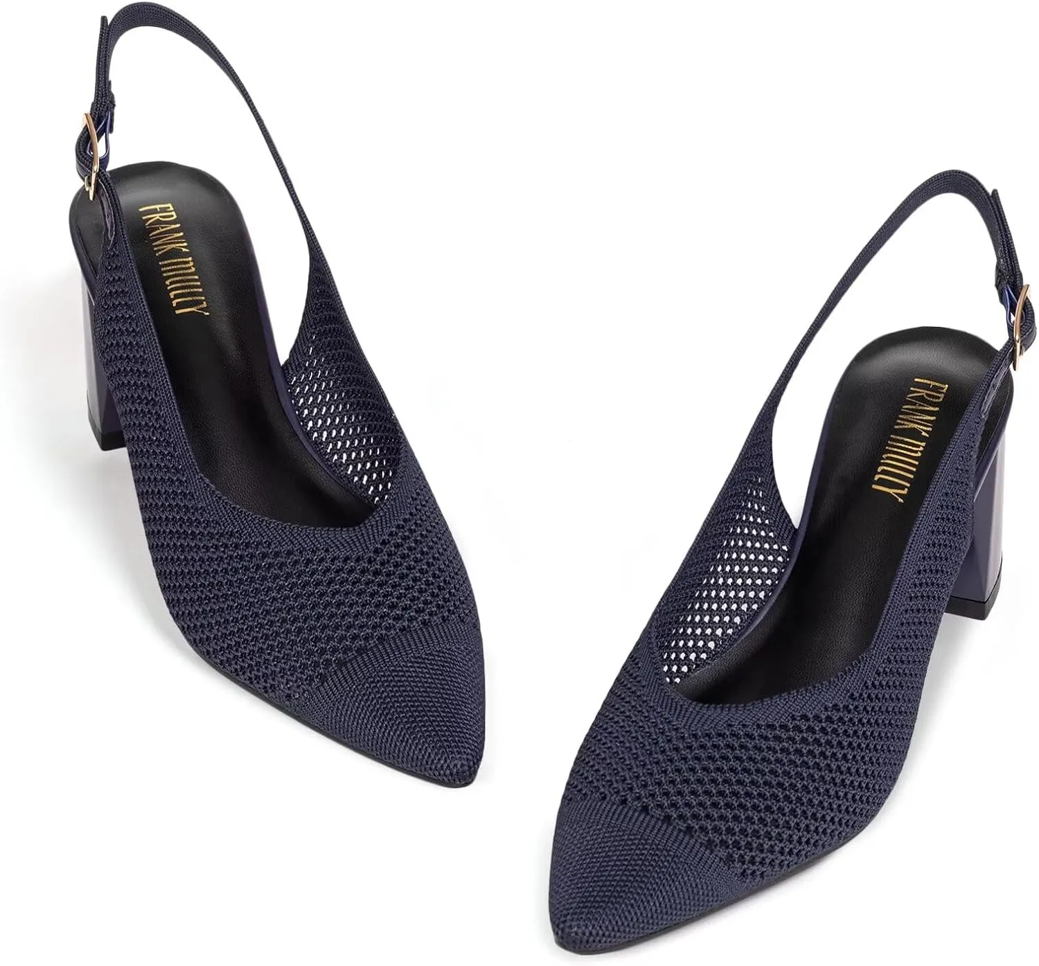 Frank Mully Women's Slingback Heels Pointed Toe Work Pumps Comfortable Chunky Pumps Knitted Closed Toe Stylish Dressy Shoes