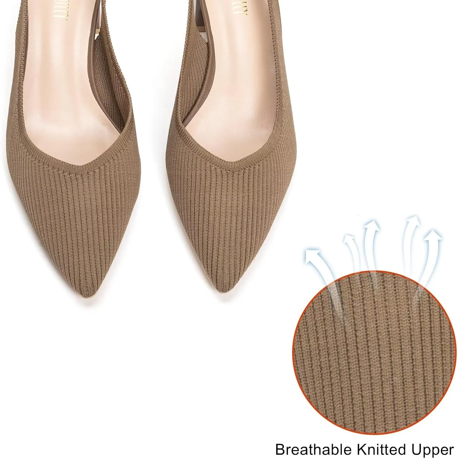 Frank Mully Women's Slingback Heels Pointed Toe Work Pumps Comfortable Chunky Pumps Knitted Closed Toe Stylish Dressy Shoes