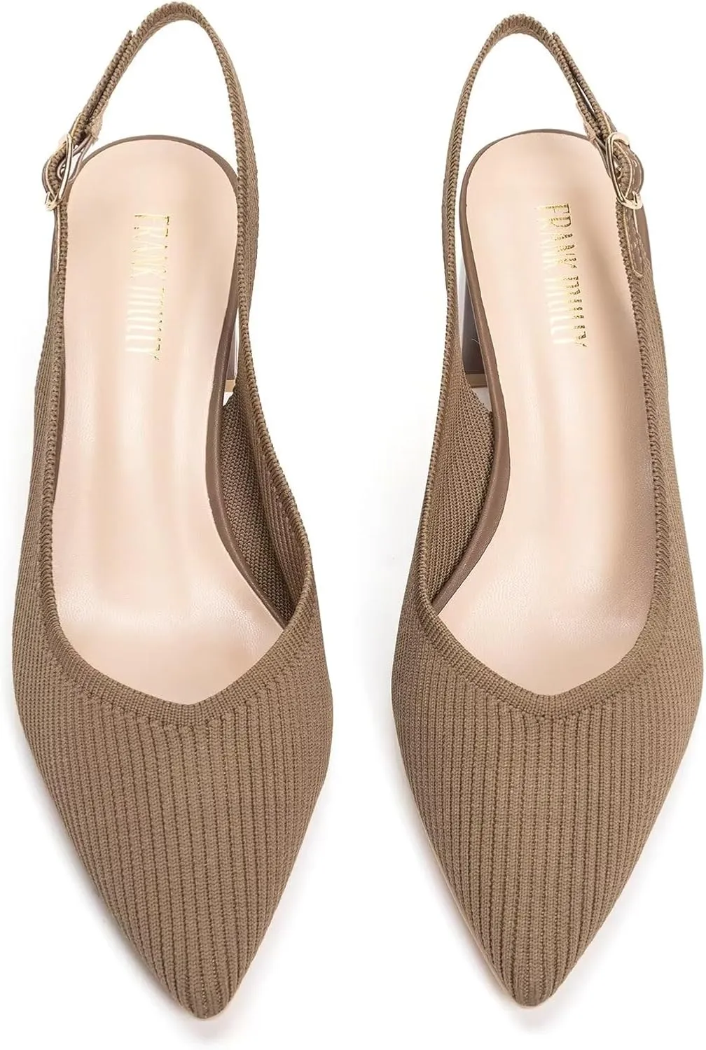 Frank Mully Women's Slingback Heels Pointed Toe Work Pumps Comfortable Chunky Pumps Knitted Closed Toe Stylish Dressy Shoes