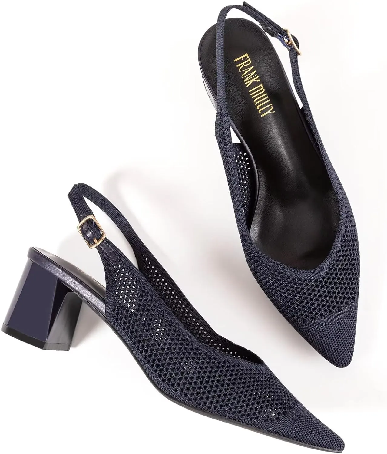 Frank Mully Women's Slingback Heels Pointed Toe Work Pumps Comfortable Chunky Pumps Knitted Closed Toe Stylish Dressy Shoes