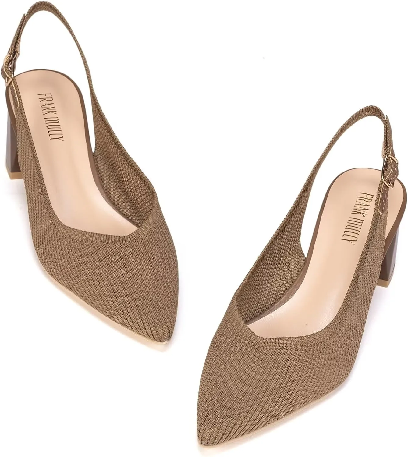 Frank Mully Women's Slingback Heels Pointed Toe Work Pumps Comfortable Chunky Pumps Knitted Closed Toe Stylish Dressy Shoes