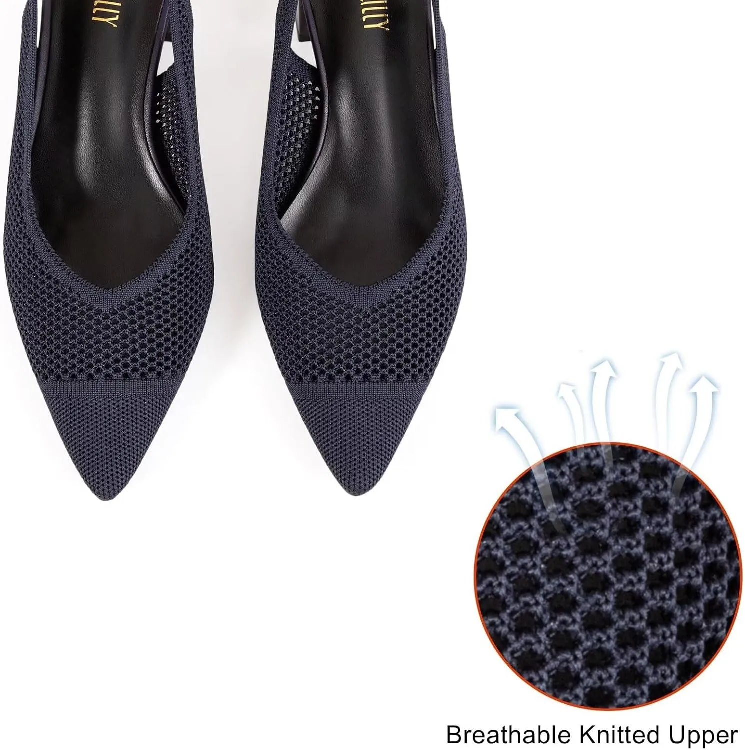 Frank Mully Women's Slingback Heels Pointed Toe Work Pumps Comfortable Chunky Pumps Knitted Closed Toe Stylish Dressy Shoes