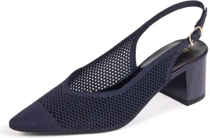 Frank Mully Women's Slingback Heels Pointed Toe Work Pumps Comfortable Chunky Pumps Knitted Closed Toe Stylish Dressy Shoes
