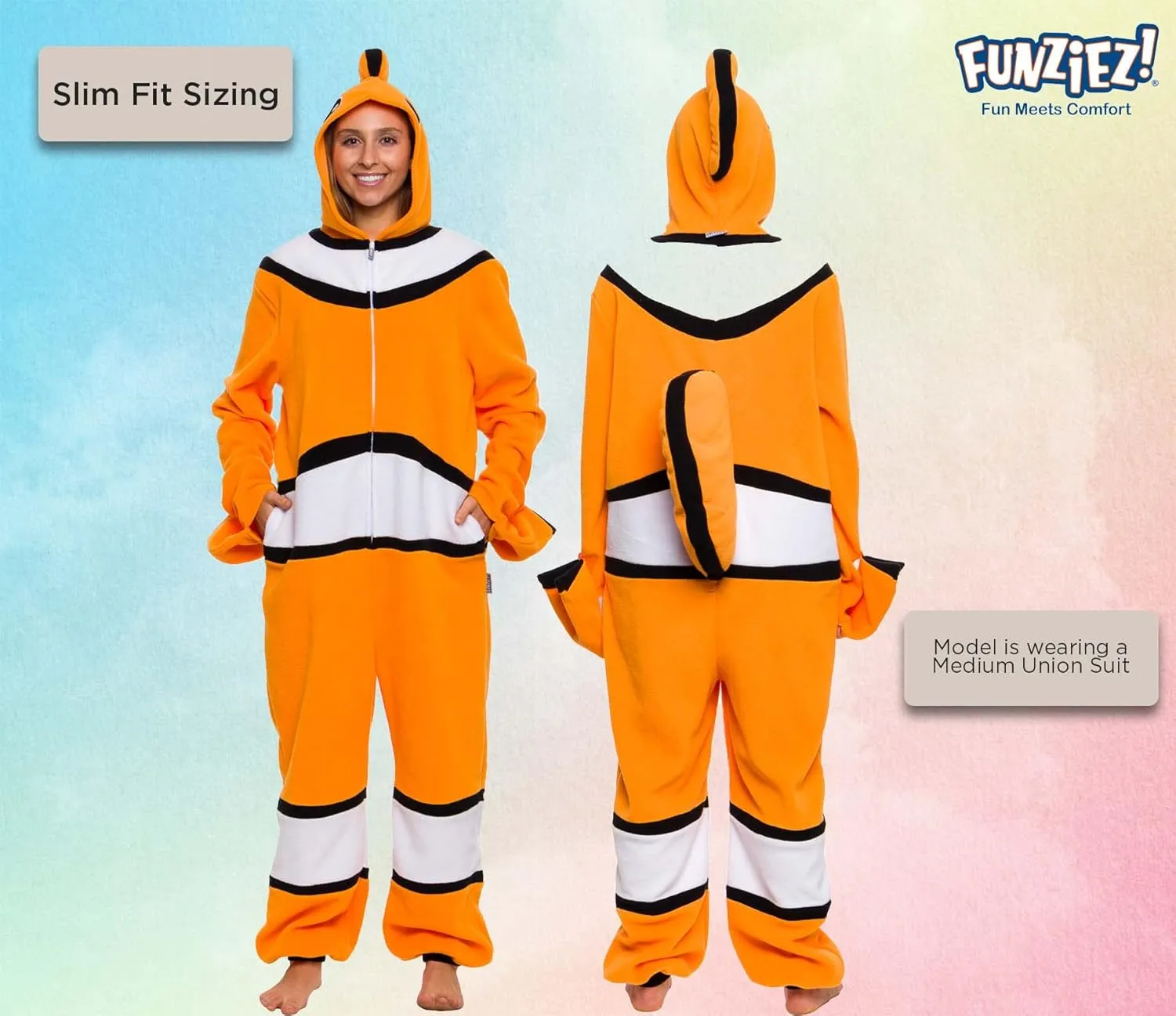 Funziez! Sea Creatures Onesie Lobster, Clown Fish, Hammerhead Shark, Octopus, Squid - Plush Adult Animal Costume Jumpsuit