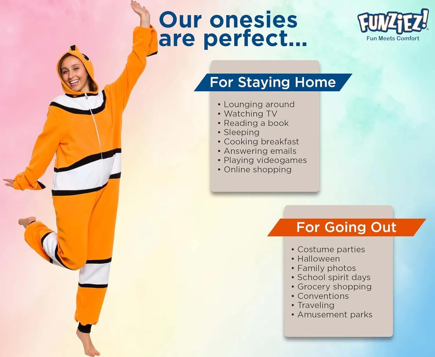 Funziez! Sea Creatures Onesie Lobster, Clown Fish, Hammerhead Shark, Octopus, Squid - Plush Adult Animal Costume Jumpsuit