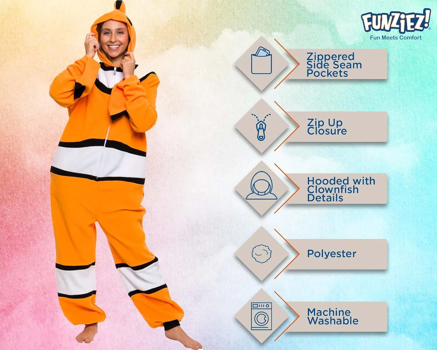 Funziez! Sea Creatures Onesie Lobster, Clown Fish, Hammerhead Shark, Octopus, Squid - Plush Adult Animal Costume Jumpsuit