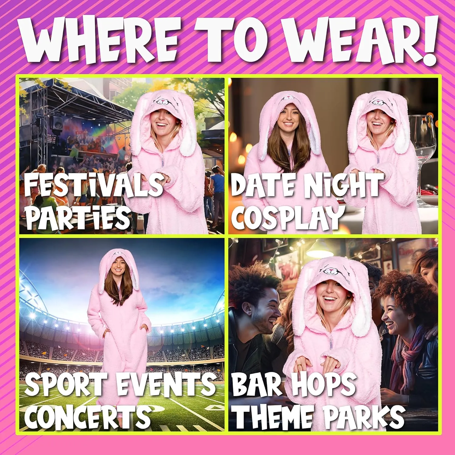 Funziez! Slim Fit Sherpa Adult Onesie - Animal Halloween Costume - Plush One Piece Cosplay Suit for Women and Men