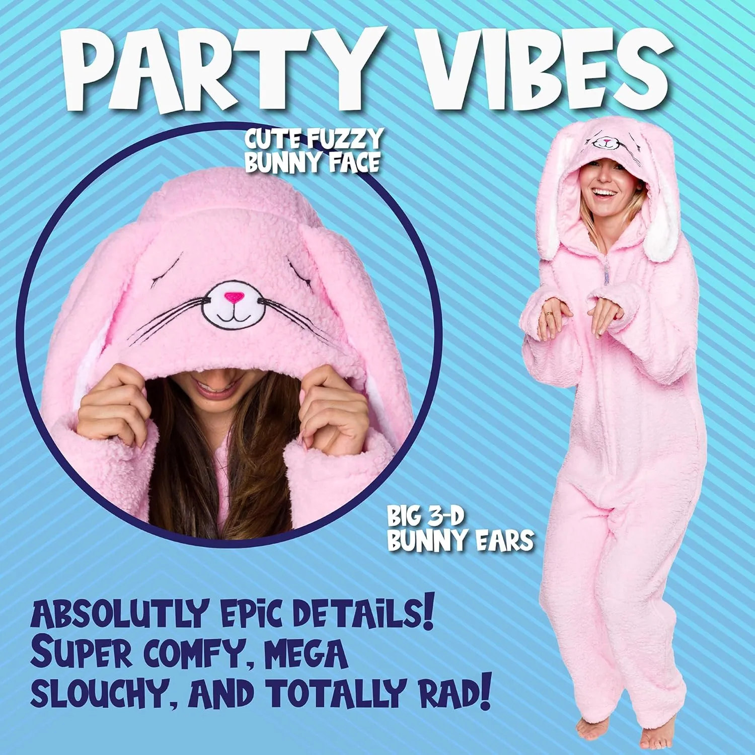 Funziez! Slim Fit Sherpa Adult Onesie - Animal Halloween Costume - Plush One Piece Cosplay Suit for Women and Men