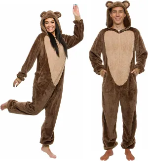 Funziez! Slim Fit Sherpa Adult Onesie - Animal Halloween Costume - Plush One Piece Cosplay Suit for Women and Men